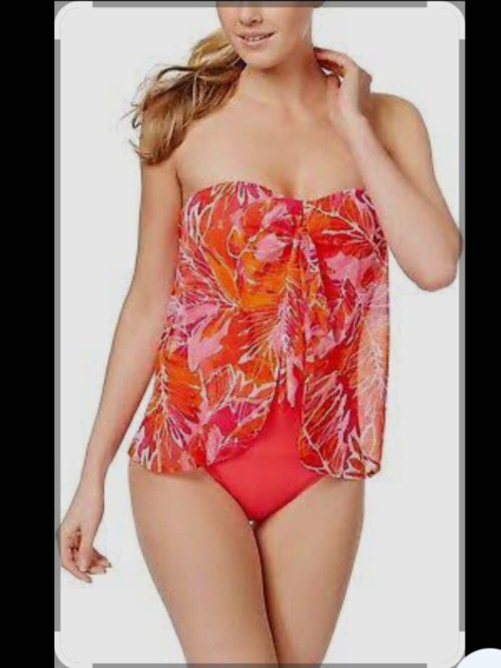 LAUREN RALPH LAUREN LUSH TROPICAL PRINT MESH FLYAWAY ONE PIECE SWIMSUIT SIZE 12
